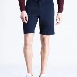 Crocodile Navy Blue Cotton Solid Regular Fit Shorts-image-28