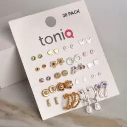ToniQ Stylish Gold-Plated Floral Stud Hoop & Drop Earrings for Women - Set of 20-picture-14