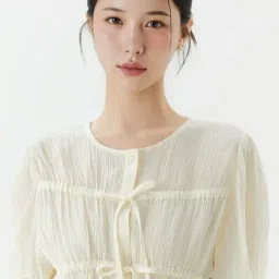 Roem Cream Regular Fit Ribbon Blouse image 5