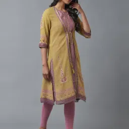 Wishful by W Purple & Olive Green Embellished Kurta Leggings Set With Jacket image 4