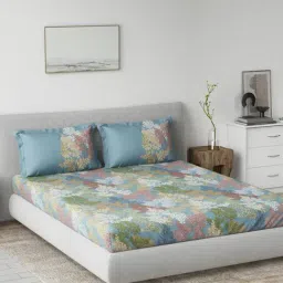 DDecor Nature Blue 145 TC Cotton King Bedsheet with 2 Pillow Covers-picture-38