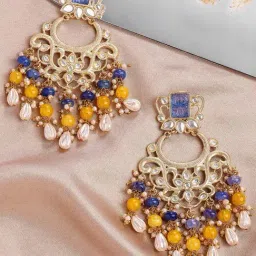 Karatcart Gold-Tone Plated Blue & Yellow Earrings for Women-image-73