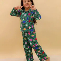The Mom Store Kids Green Cotton Printed Night Suits image 5