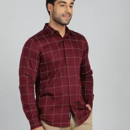 JadeBlue Maroon Cotton Slim Fit Checked Shirt image 2