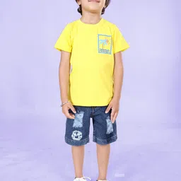 KiddoPanti Boys Palm Tree Graphic Printed Round Neck Pure Cotton T-Shirt With Shorts-picture-33