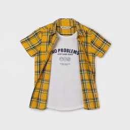 Fame Forever by Lifestyle Kids Yellow & Blue Cotton Chequered Shirt-picture-42