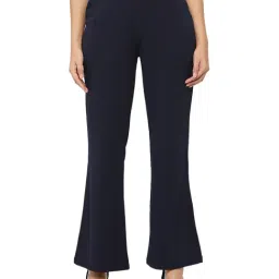 Smarty Pants Navy Polyester Flared Fit High Rise Trousers-image-35