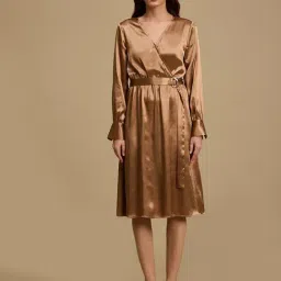 Kazo Brown Plain Dress-image-52
