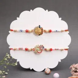 Aapno Rajasthan Gold Designer Set Of 2 Religious Casual Rakhi with Roli Chawal & Greetings Card-picture-11