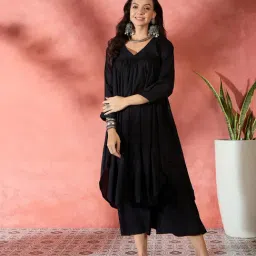 Inweave Black Rayon Regular Fit Kurta Sets-image-9