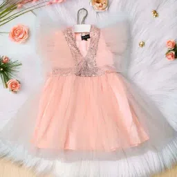 Bella Moda Girls Peach Sequence Party Dresses-image-47