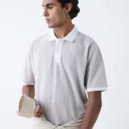 WES Casuals by Westside Grey Self Relaxed-Fit Cotton-Blend Polo T-Shirt-image-63