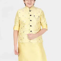 Cavio Kids Yellow Embroidered Full Sleeves Kurta Set-image-65