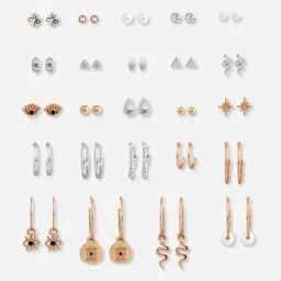 ToniQ Golden and Silver Stud and Drop Earrings for Women - Set of 25-picture-36