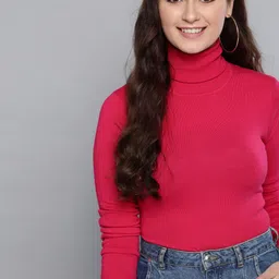 Mast & Harbour Women Fuchsia Pink Solid Pullover-picture-27