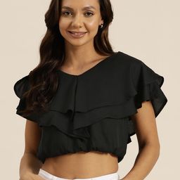 HERE&NOW Flutter Sleeves Layered Blouson Crop Top-picture-26