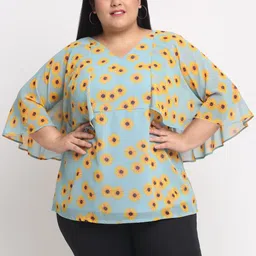 plusS Sea Green Plus Size Floral Printed Top-picture-38