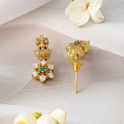 Rubans 22K Gold-Plated Temple Jewellery Set with Lakshmi Motif & Green CZ Floral Accents image 2