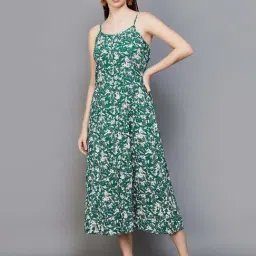 Ginger by Lifestyle Green Printed A-Line Dress-image-40