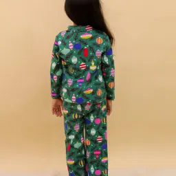 The Mom Store Kids Green Cotton Printed Night Suits image 2