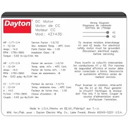 Dayton 1/7 1/4 HP Face Base Mount DC Permanent Magnet Motor, 4Z143 image 2
