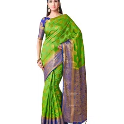 Mimosa Green Zari Work Kanjivaram Saree With Blouse-image-48