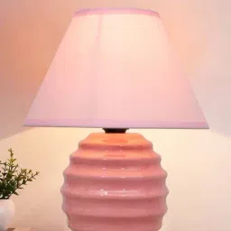 Homesake Pink Ceramic Modern Classic Bedside Ribbed Desk Farmhouse Table Lamp-image-4