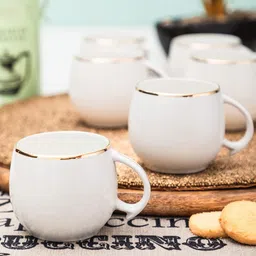 SONAKI Set of 6 White Solid Bone China Mugs With 24K Gold Print-image-2