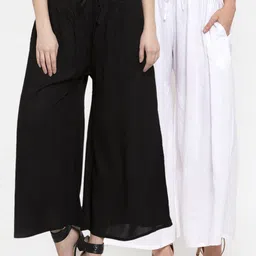 Miaz Lifestyle Women Black & White 2 Flared Palazzos-image-11
