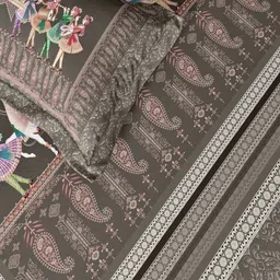 Bedirah Living Grey Printed Pure Cotton 500TC King Bedsheet With Pillow Covers-108"x108" image 2