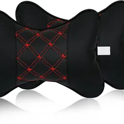 Eliane Faux Leather Universal Car Neck Rest Headrest Pillow Soft Cushion Cervical Pain Relief Support With Adjustable Straps For All Cars Driving Seat Office Chair, Travel Pack of 2 (Red Black) image 1