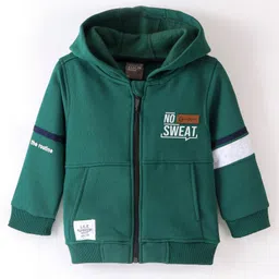 Little Kangaroos Woven Full Sleeves Hooded Sweatshirt With Text Print - Green-picture-28