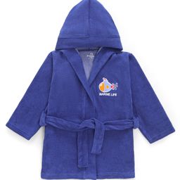 Doodle Poodle Terry Knit Full Sleeves Hooded Bath Robe - Navy Blue-picture-23