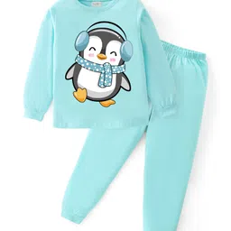 BLUSHES Full Sleeves Penguin  Printed Night Suit - Sea Green-picture-16
