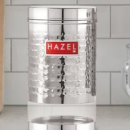 HAZEL Stainless Steel Container For Kitchen Storage Hammered Finish Transparent See Through Glossy Storage Jar Dabba, Set of 1, 900 ml, Silver-image-50
