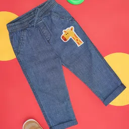 Pantaloons Baby Cotton Giraffe Patch Detailed Pant - Blue-image-37