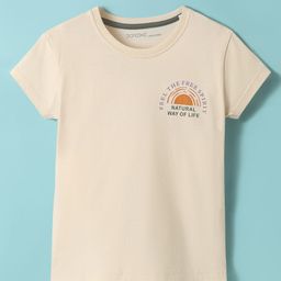 Doreme Single Jersey Knit Half Sleeves T-Shirt With Front & Back Natural Way Of Life Text Print - Beige-image-93