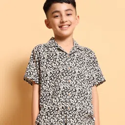 kids of greendeer Greendeer Soft & Breathable Cotton Half Sleeves Abstract Printed Shirt - Black-picture-17