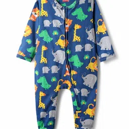 Babyhug Cotton Knit Full sleeves Footed Sleepsuit With Animal Print - Navy Blue-picture-19