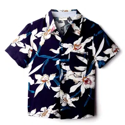 CrayonFlakes Rayon Woven Half Sleeves Floral Printed Shirt - Navy Blue-picture-36