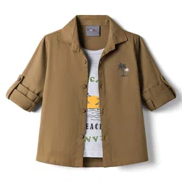 Dapper Dudes Full Sleeves Palm Trees Printed Shirt With Attached Tee - Olive Green-picture-11