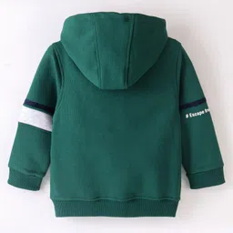 Little Kangaroos Woven Full Sleeves Hooded Sweatshirt With Text Print - Green image 2