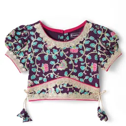 EARTHY TOUCH Single Jersey Knit Half Sleeves Choli Lehenga Set With Floral Print & Dupatta - Purple image 2