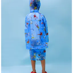 M'andy Polyester Full Sleeves Football Players Printed Hooded Raincoat - Light Blue image 3