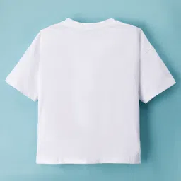 kookie kids india Kookie Kids Single Jersey Knit Drop Shoulder Half Sleeves Oversized Round Neck T-Shirt with Fanny Pack Print - White image 2