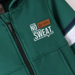 Little Kangaroos Woven Full Sleeves Hooded Sweatshirt With Text Print - Green image 3