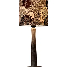 Green Girgit Distress White Wooden Lamp with Blue Batik Print Shade image 3