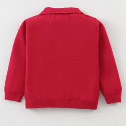 ToffyHouse Cotton Knitted Full Sleeves Solid Colour Collared Sweatshirt & Lounge Pant Set with Cable Knit Design - Red image 3