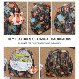Rosada Jungle Printed Backpack for Kids With Matching Keychain hanging, Waterproof Trendy and Spacious Kids Backpack, Stylish Bag for Kids - Small(10 Inches) image 3