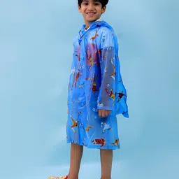 M'andy Polyester Full Sleeves Football Players Printed Hooded Raincoat - Light Blue image 4